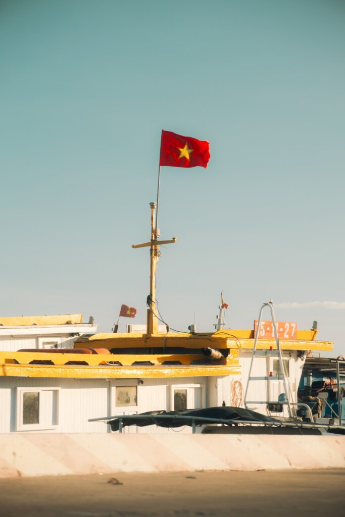 The peaceful image between the flag colors of a fishing village in Cua Lo